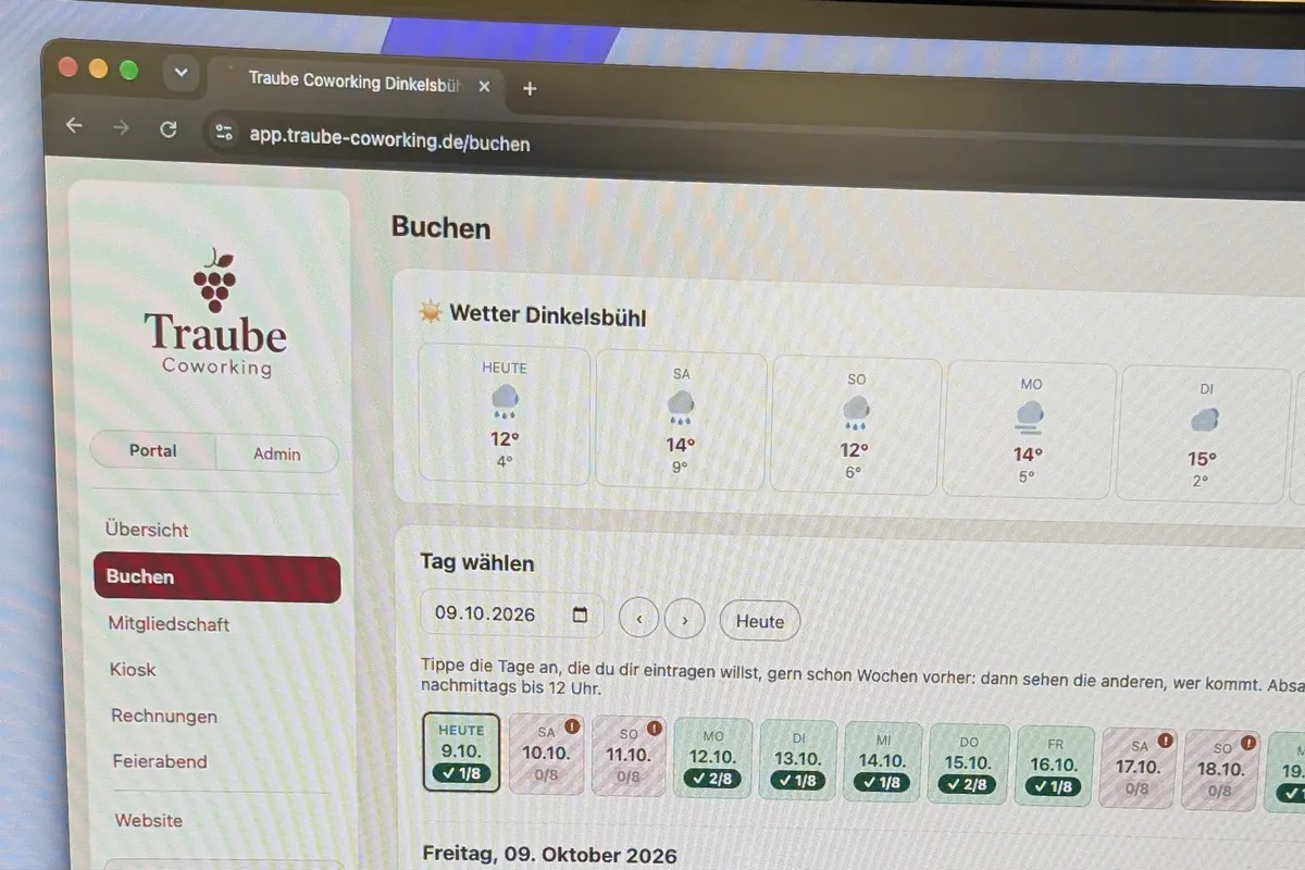 Das Portal von Traube Coworking auf einem Monitor