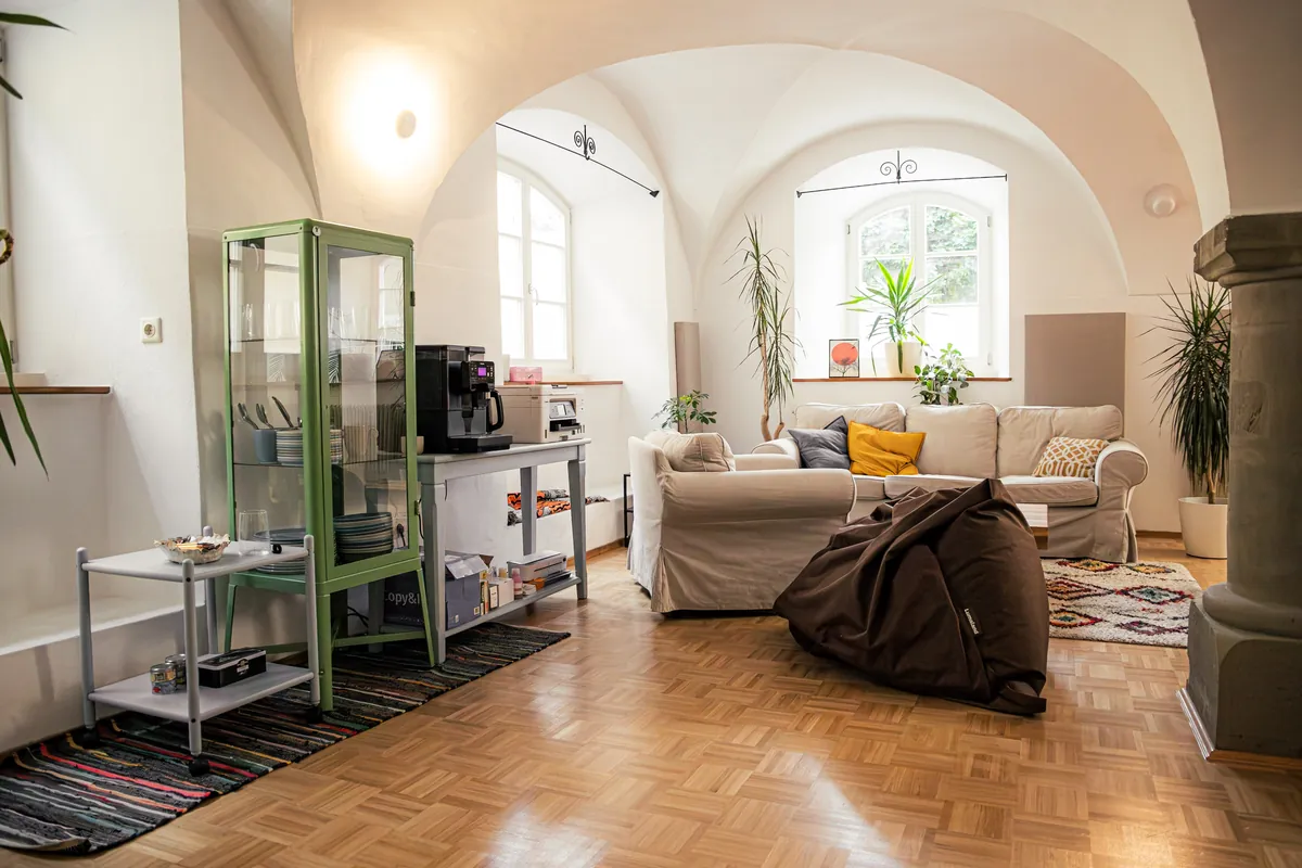 Sofaecke mit Sitzsack und Kaffeeecke im Traube Coworking in Dinkelsbühl